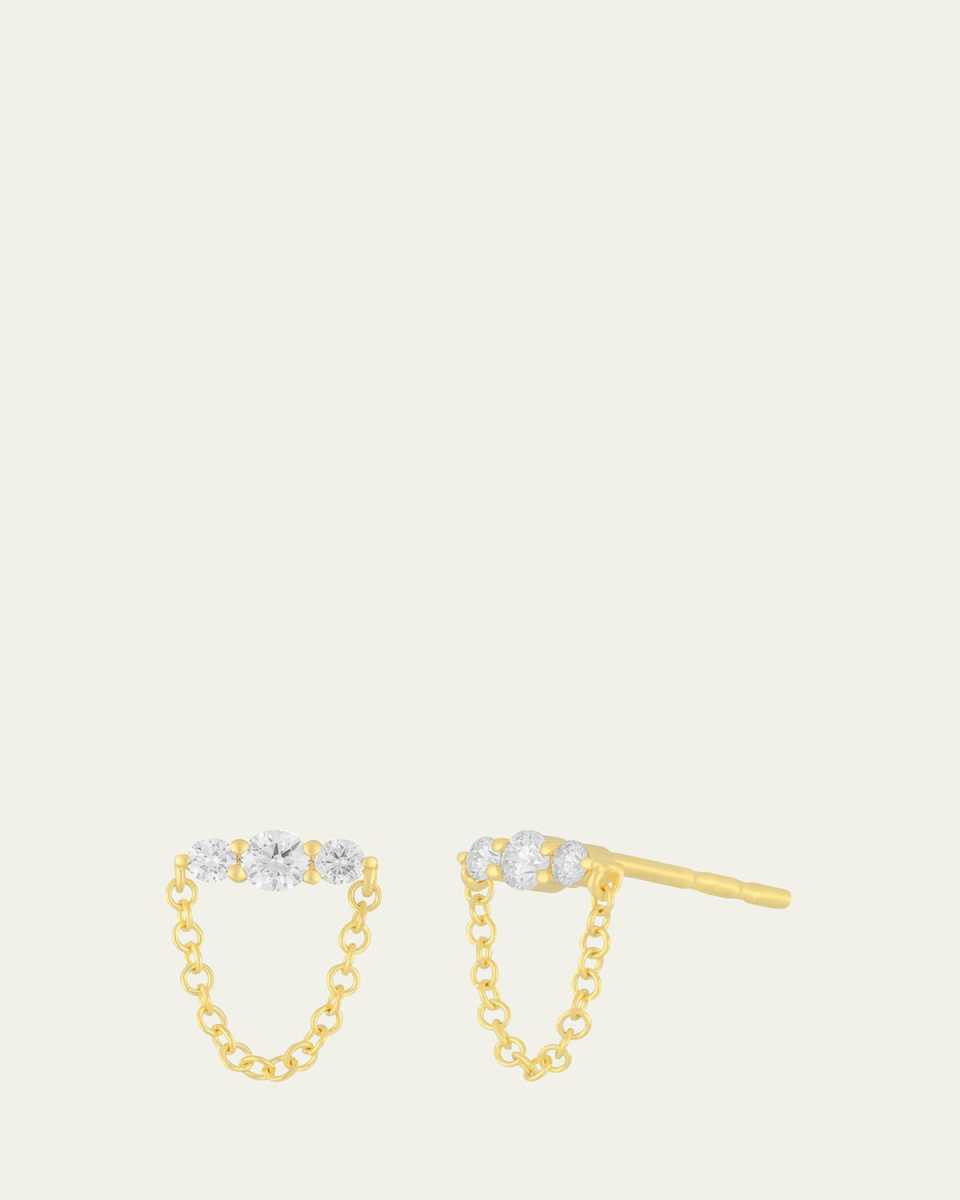14K Yellow Gold Graduated Diamond Bar Chain Stud Earrings
